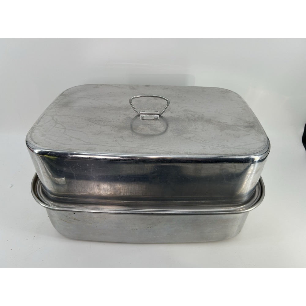 Vintage MIRRO Aluminum Large Covered Roaster Roasting Pan 12"x17" W/ Trivet Rack